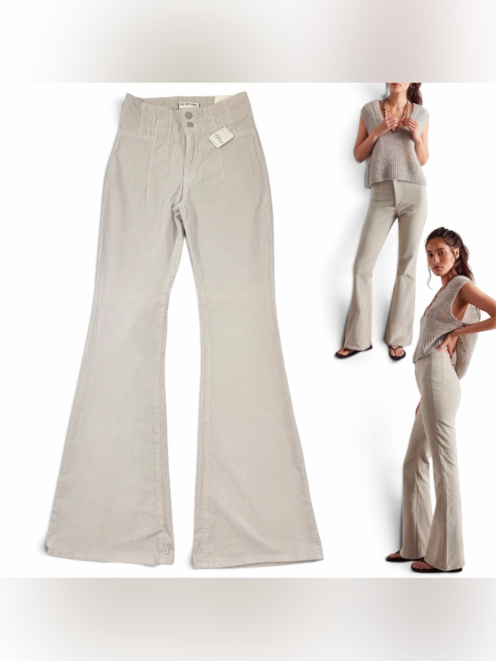 Free People We the Free Jayde Cord Flare Sz 27 Beige High Rise Corduroy Boho NWT